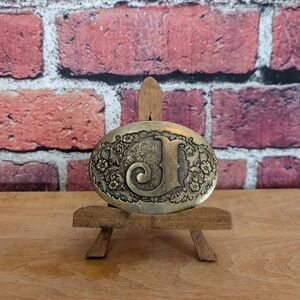 ADM Award Design Medals Solid Brass Initial Letter J Western Floral Belt Buckle